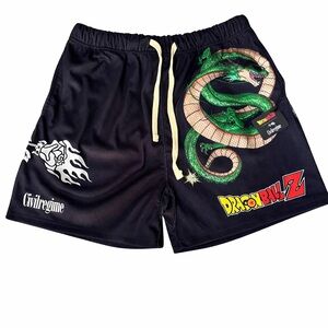 Dragon Ball Z Civil Regime Black Men's Mesh Shorts Shenron & The Rose NWT